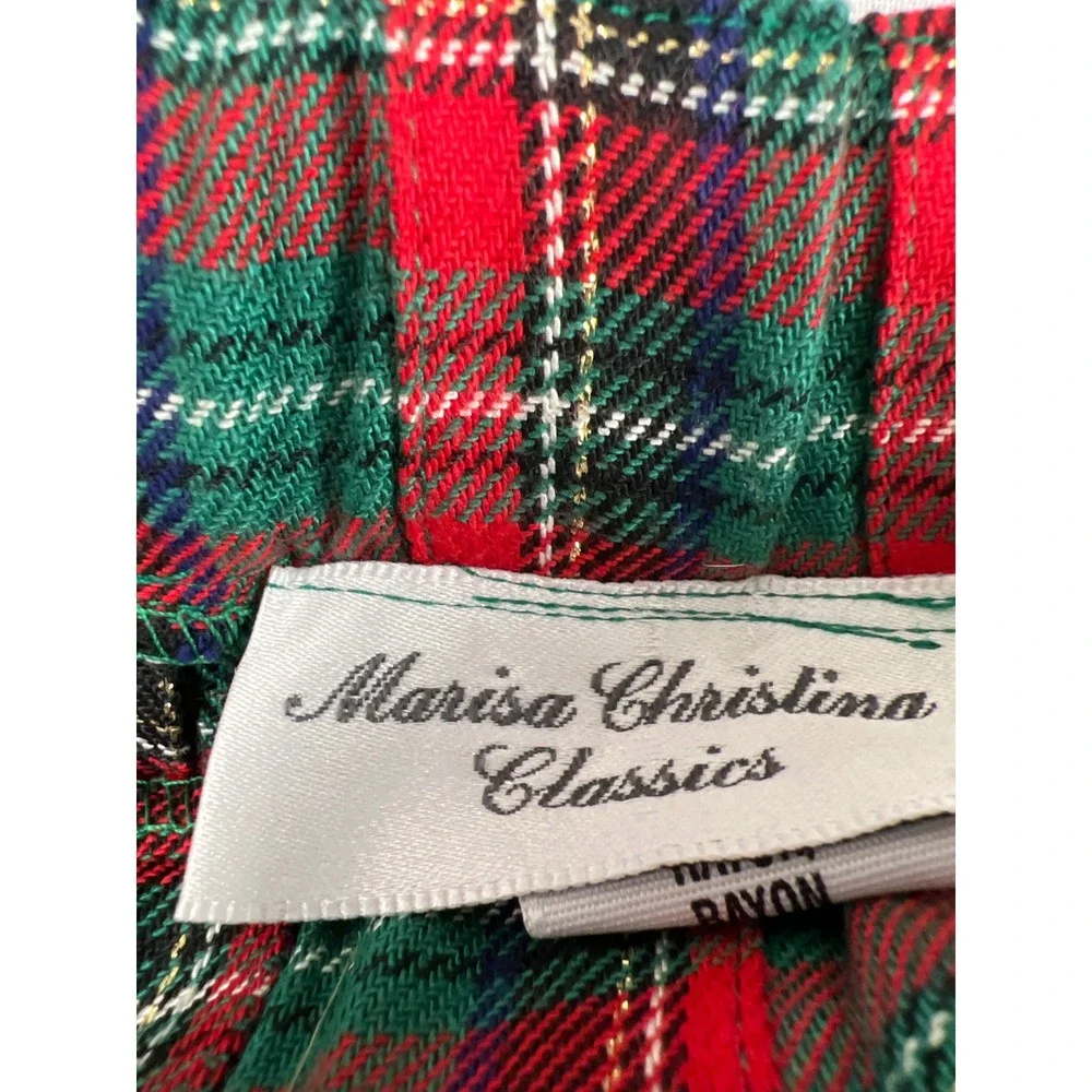 Marisa Christina Plaid Skirt Womens L Green Red Pleated Metallic Midi Vintage